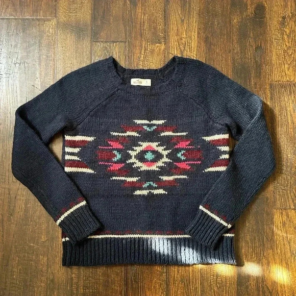 Hollister Vintage ‘92 Original Aztec Print‎ Pull Over Crew Neck Sweater Sz Small - Picture 1 of 7